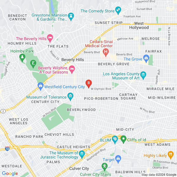 Beverly Hills Gymnastics Center location map: 9135 W Olympic Blvd, Beverly Hills, CA