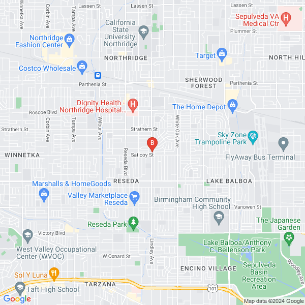 a2z Health Massage Schools location map: 7620 Lindley Ave, Reseda, CA